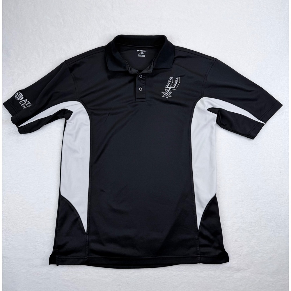 Tonix San Antonio Spurs NBA Polo Shirt Mens Medium Black White AT&T Center Logo